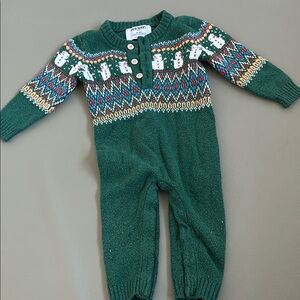Green Baby Knit Romper with Pattern
